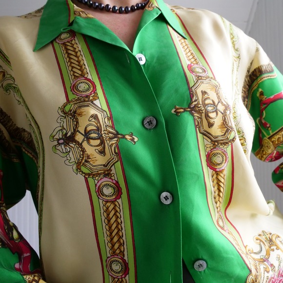 Y2K Ted Lapidus baroque print silk shirt/top/blouse - Picture 8 of 8